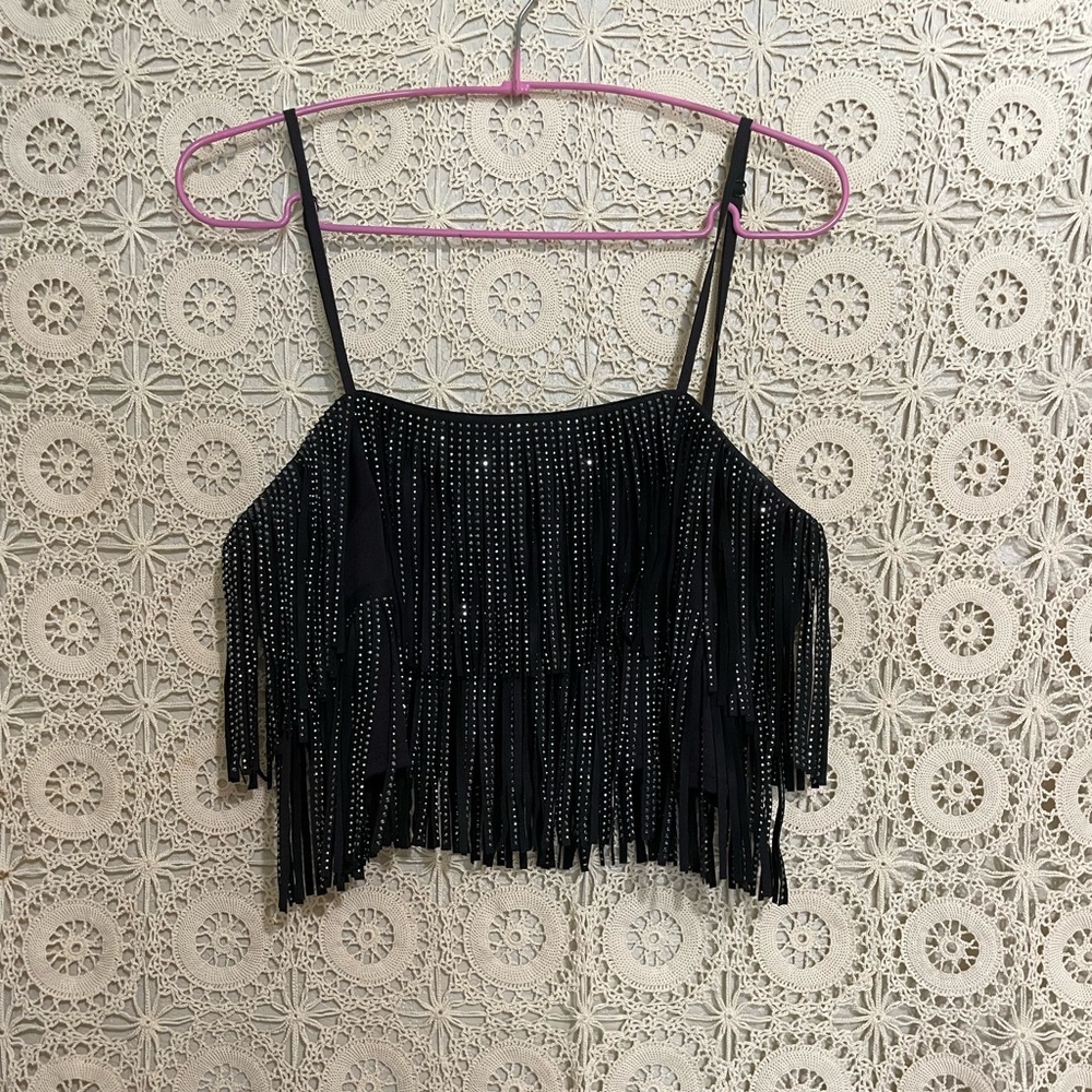 Black Fringe Women's crop top western Taylor swift vibes